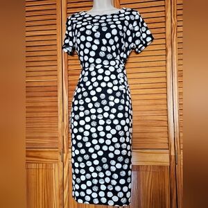 Enfocus Studio Classic Navy Dark Blue n White Polka Dot Work Church Dress sz 4